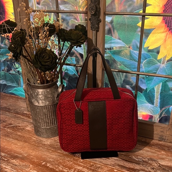 Coach Handbags - Coach Red and Brown Toiletry Bag